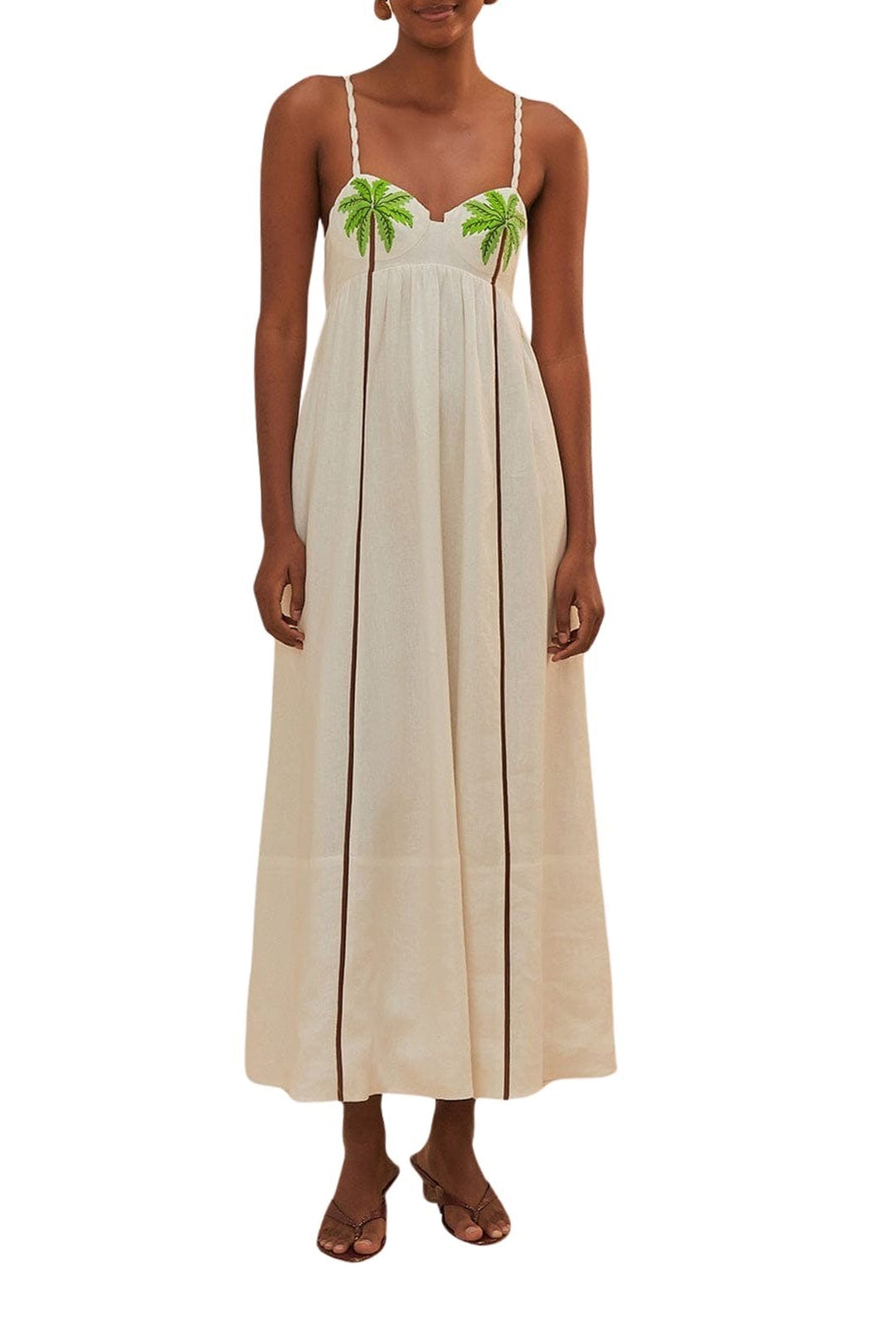 Robe longue brodée Coconut Tree en lin - Blanc