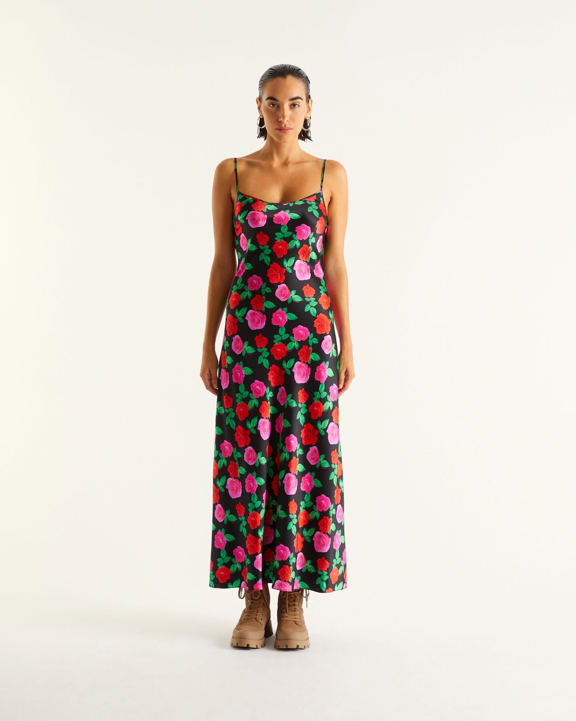 Robe longue Gisele en soie - Winter Roses
