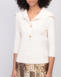 Pull polo en maille bouclée - Ivoire