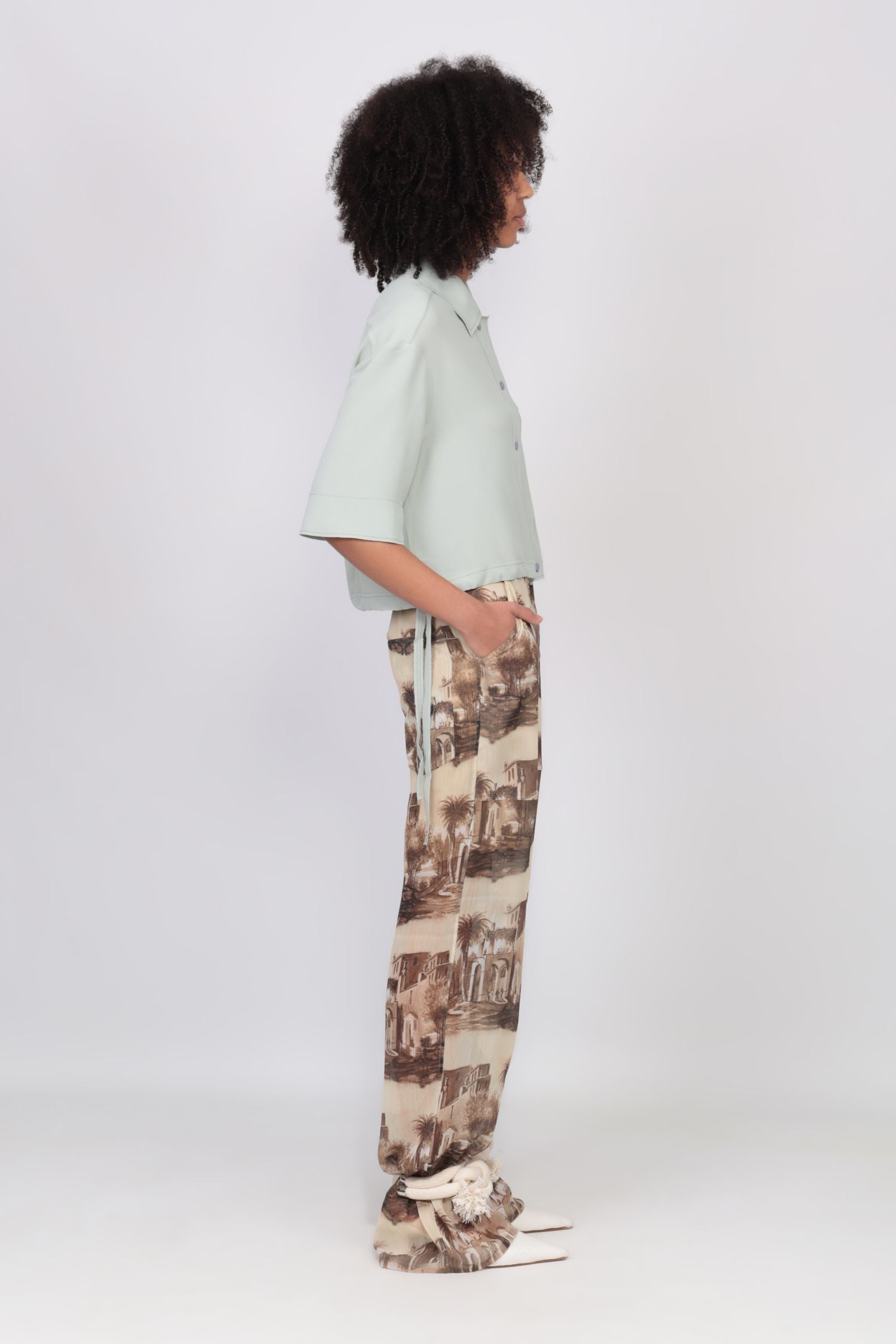 Chemise boxy en crêpe de soie - Sauge