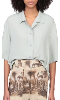Chemise boxy en crêpe de soie - Sauge