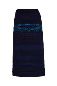 Jupe longue tricot jacquard en laine - Bleu