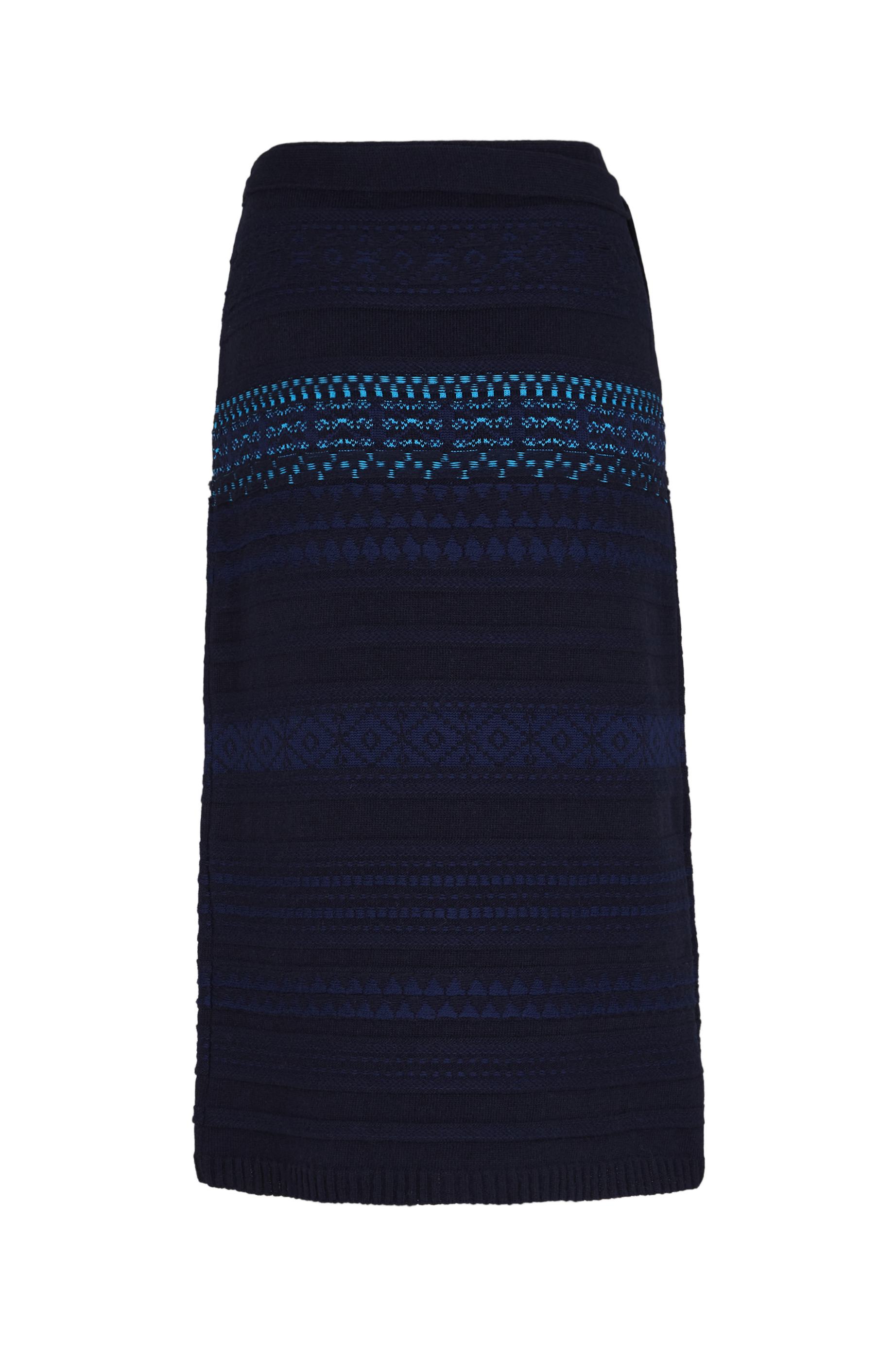 Jupe longue tricot jacquard en laine - Bleu