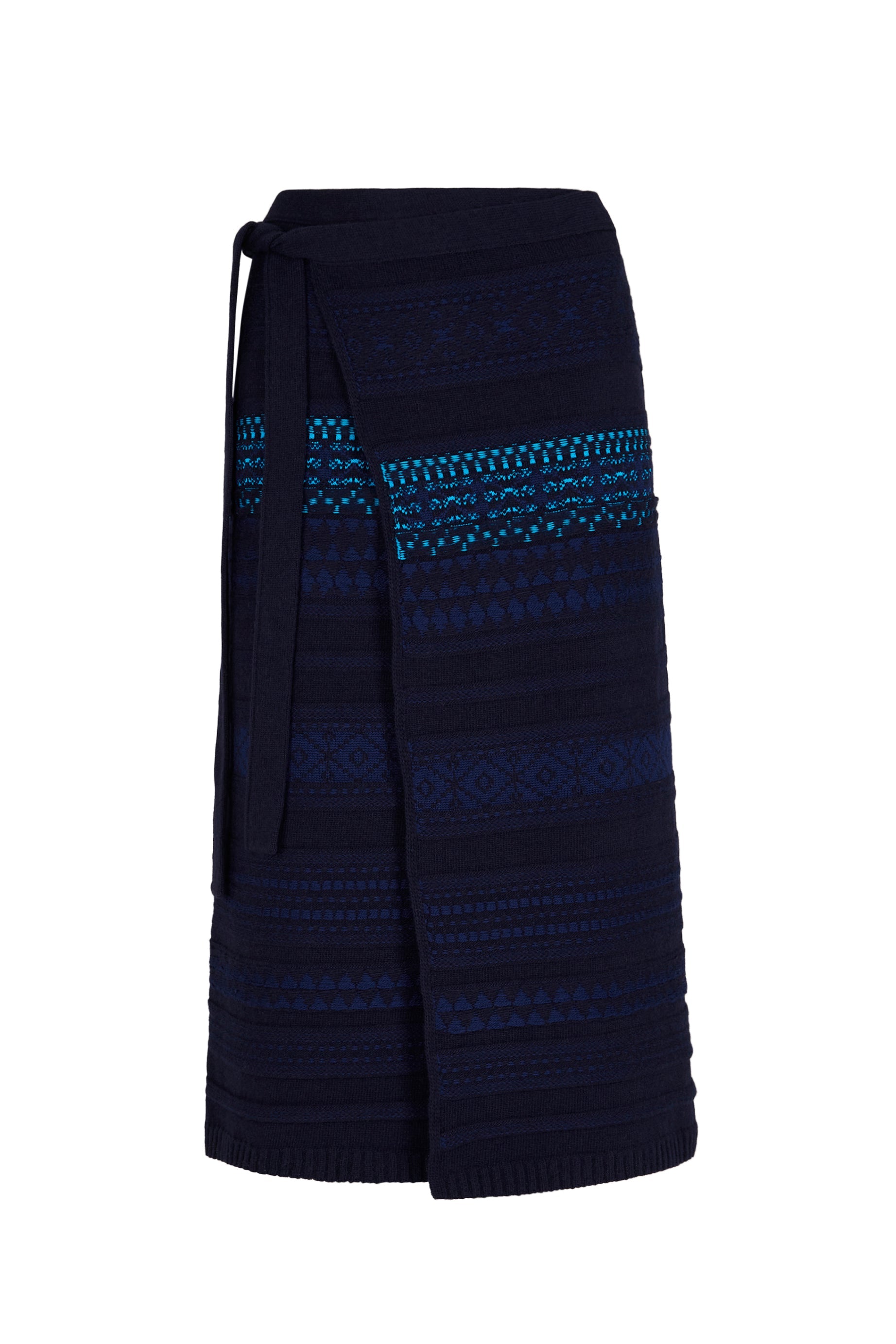Jupe longue tricot jacquard en laine - Bleu