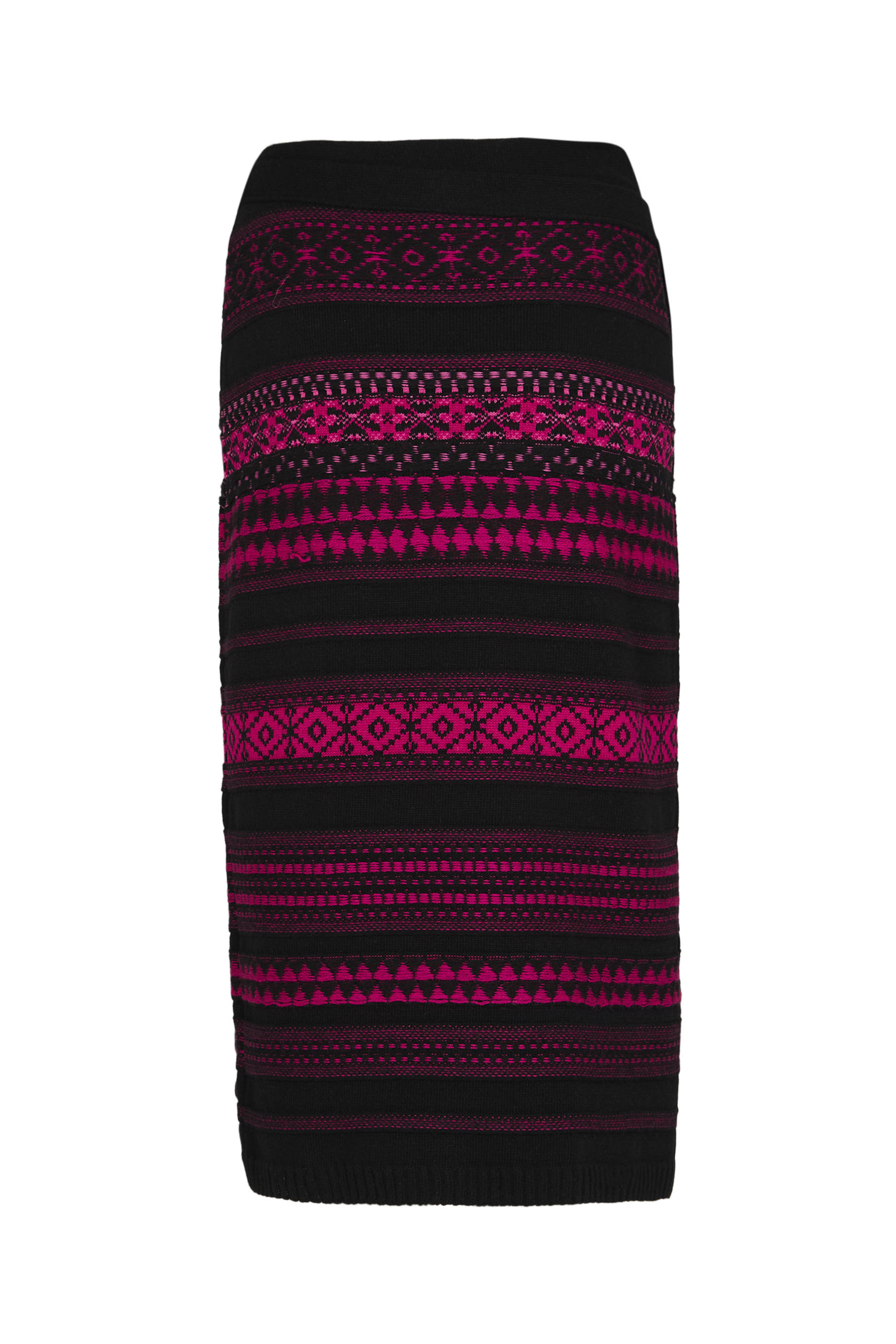 Jupe longue tricot jacquard en laine - Fuchsia