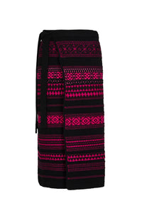 Jupe longue tricot jacquard en laine - Fuchsia