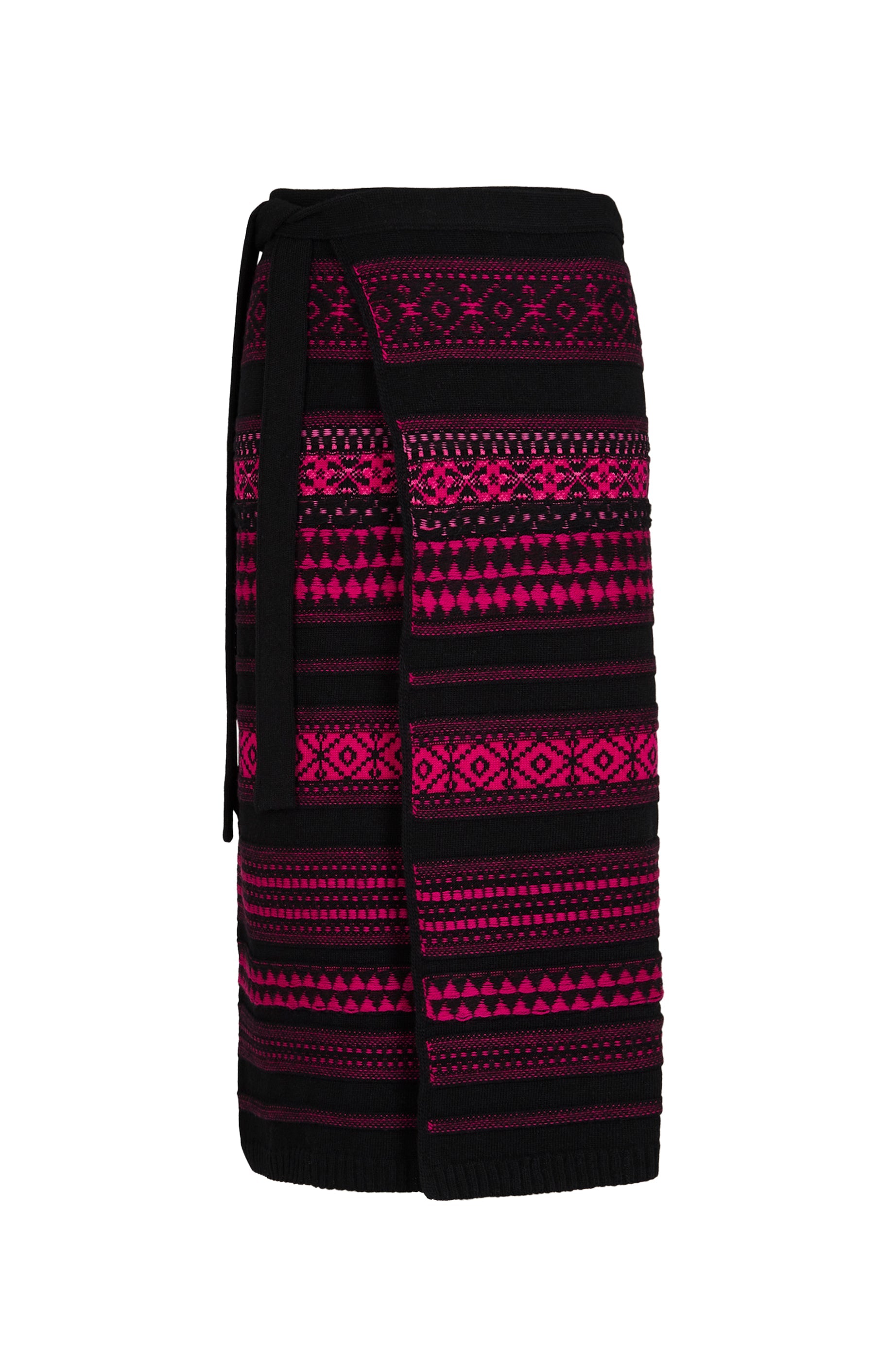 Jupe longue tricot jacquard en laine - Fuchsia