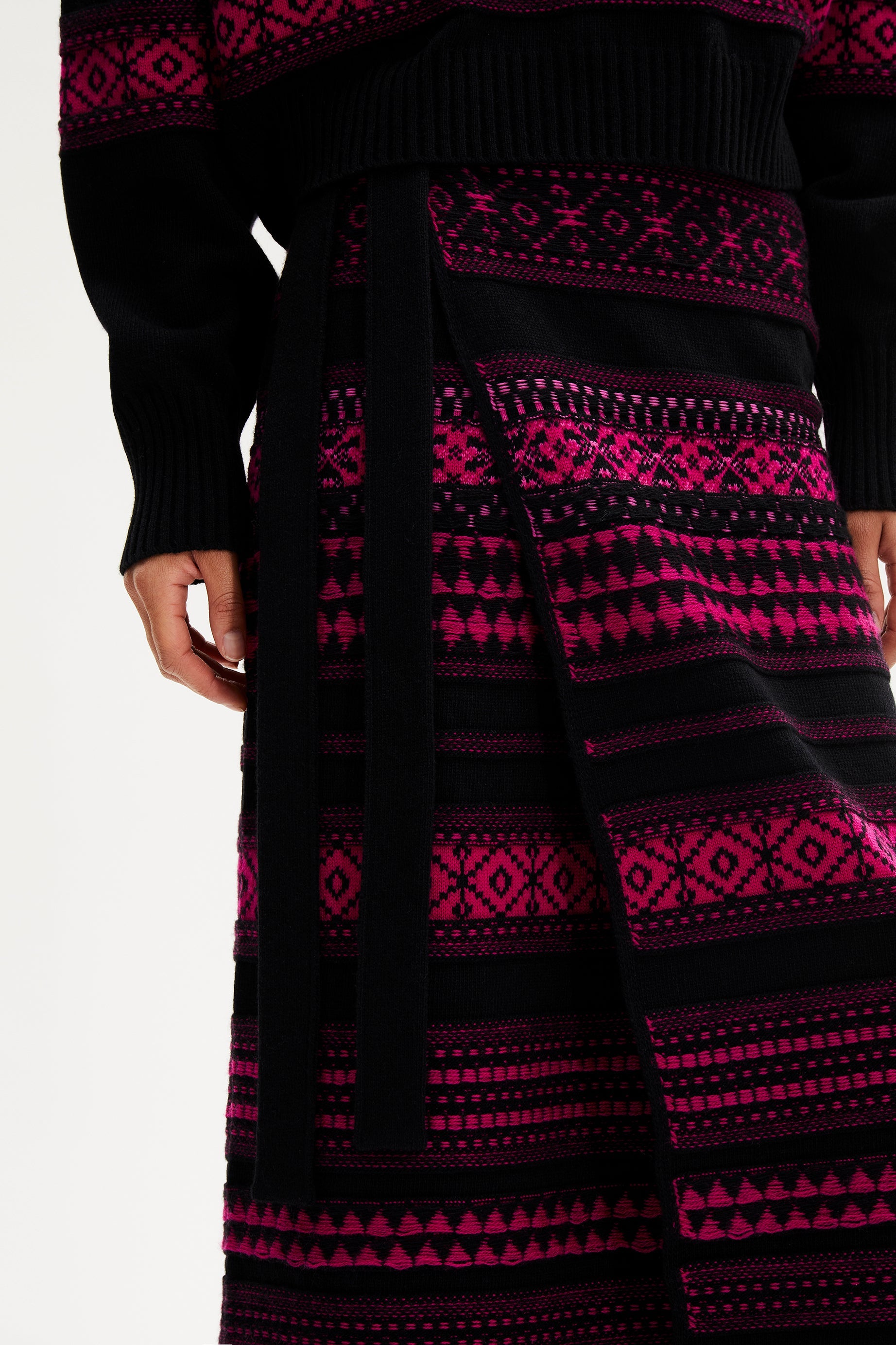 Jupe longue tricot jacquard en laine - Fuchsia
