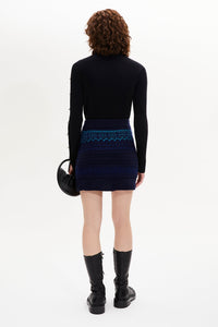 Jupe mini tricot jacquard en laine - Bleu