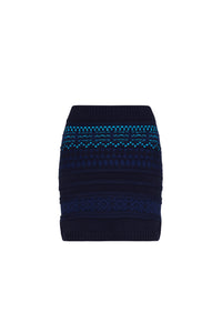Jupe mini tricot jacquard en laine - Bleu