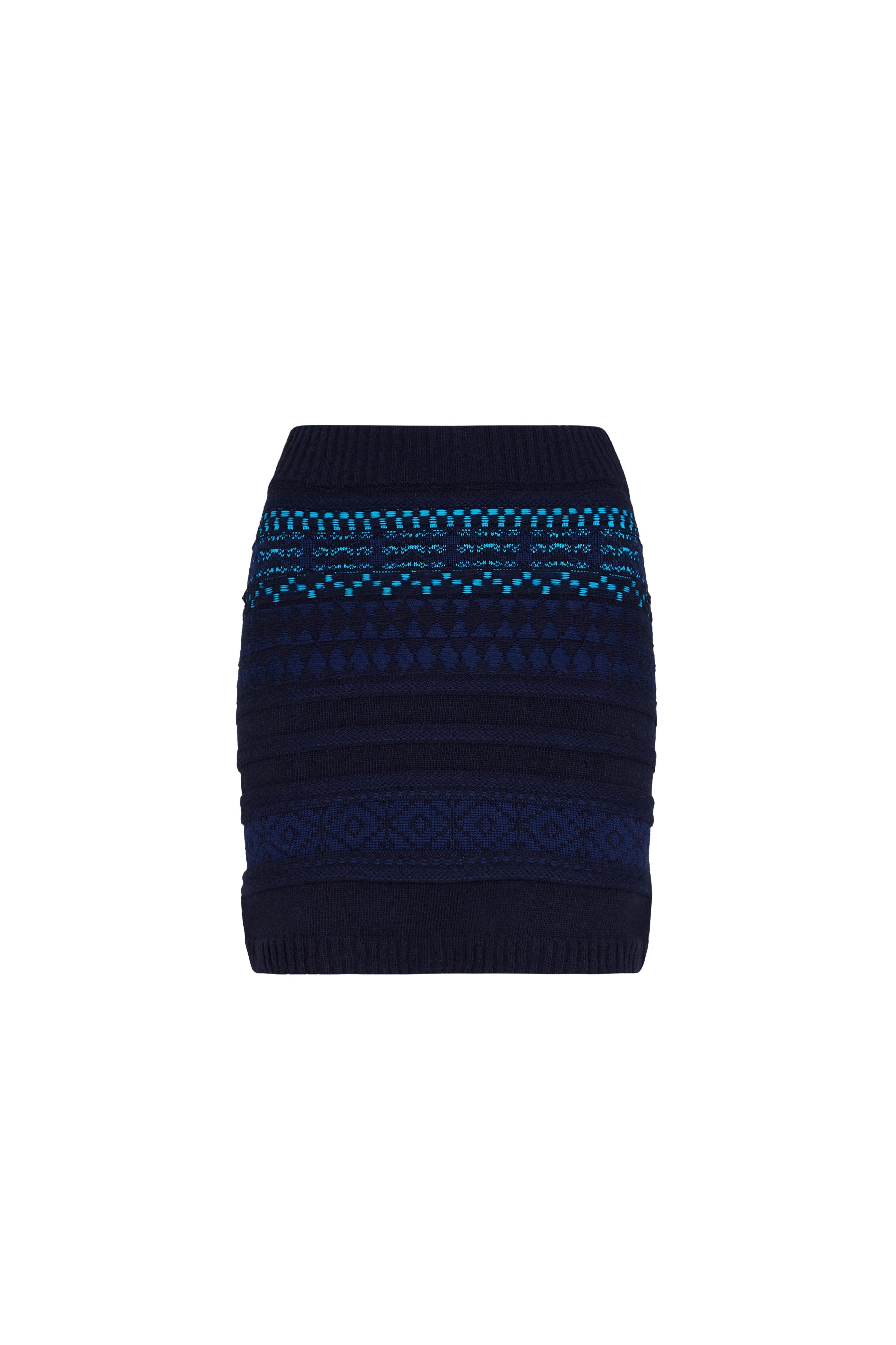 Jupe mini tricot jacquard en laine - Bleu