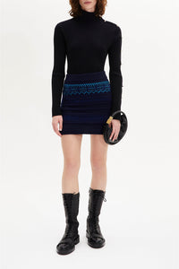 Jupe mini tricot jacquard en laine - Bleu