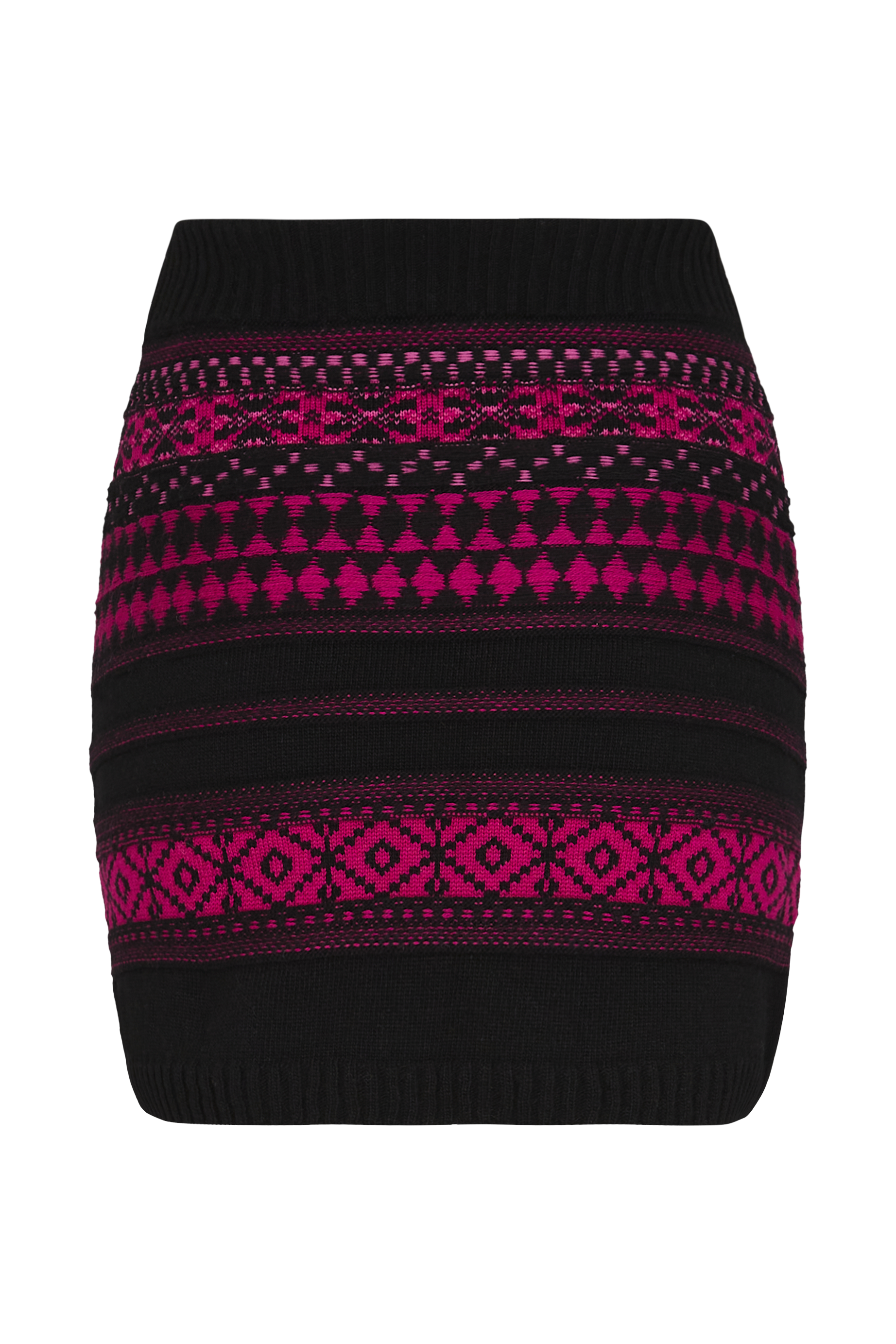 Jupe mini tricot jacquard en laine - Fuchsia