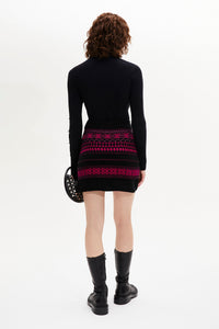 Jupe mini tricot jacquard en laine - Fuchsia