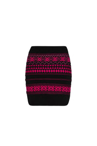 Jupe mini tricot jacquard en laine - Fuchsia