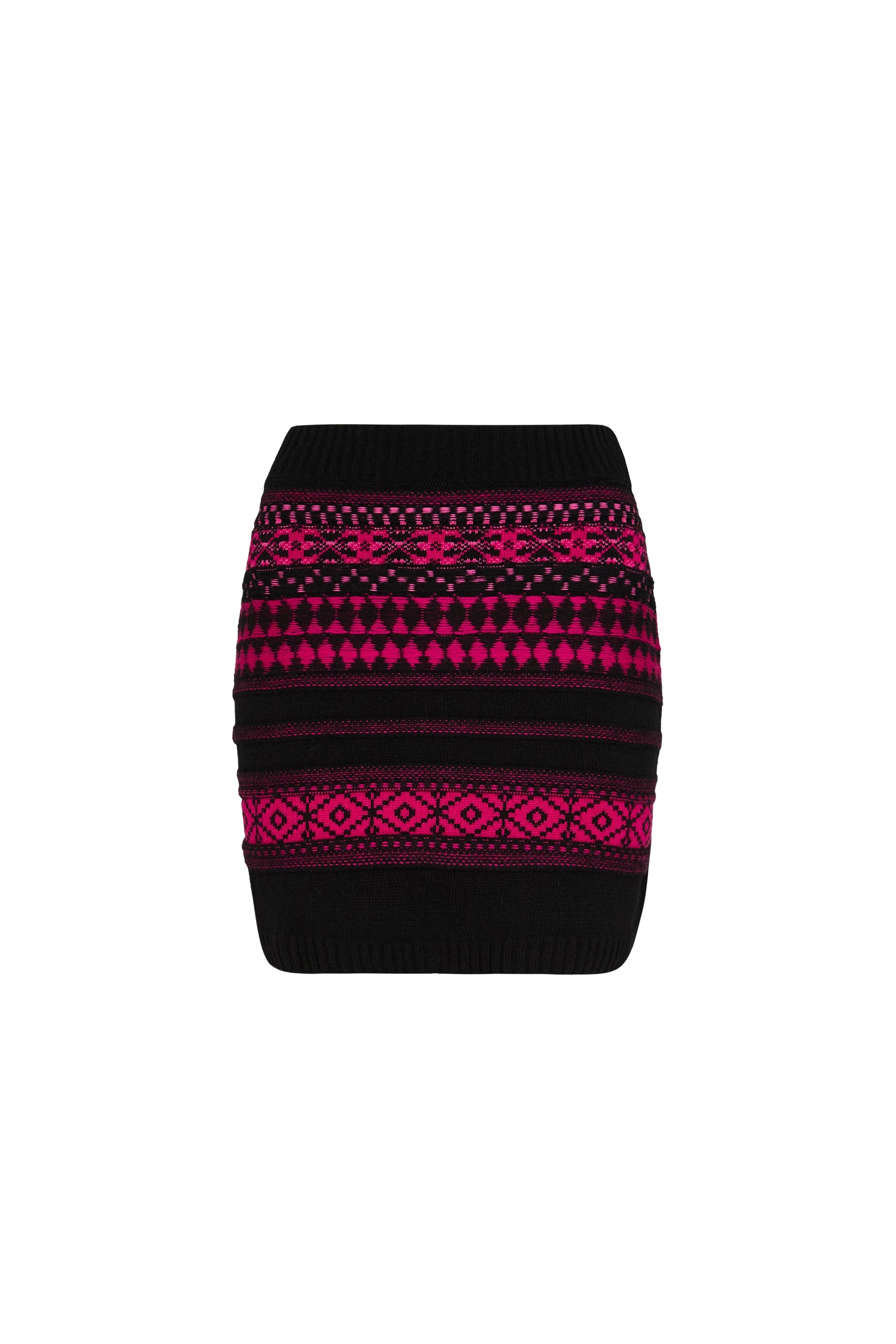 Jupe mini tricot jacquard en laine - Fuchsia