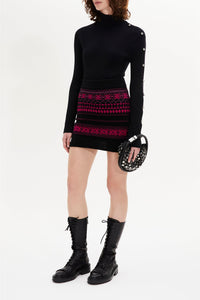 Jupe mini tricot jacquard en laine - Fuchsia