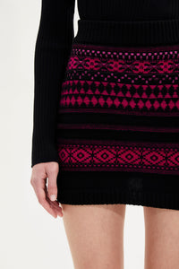 Jupe mini tricot jacquard en laine - Fuchsia