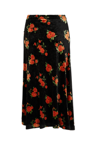 Jupe imprimée de roses - Noir et orange
