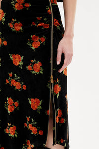 Jupe imprimée de roses - Noir et orange