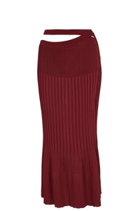 Jupe midi taille haute à godets - Bordeaux
