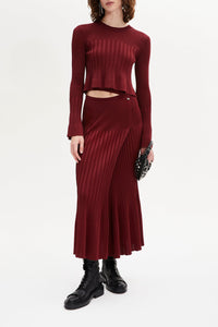 Jupe midi taille haute à godets - Bordeaux