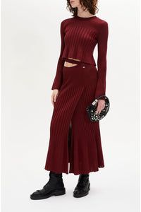Jupe midi taille haute à godets - Bordeaux