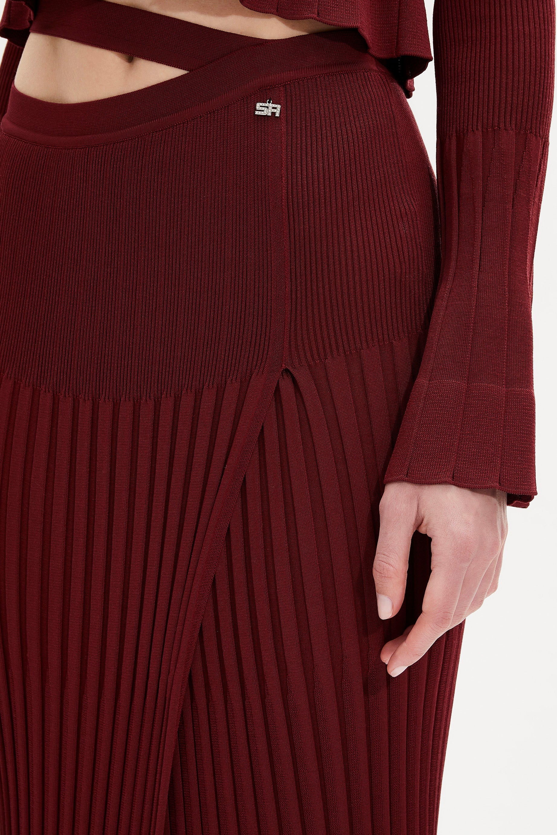 Jupe midi taille haute à godets - Bordeaux
