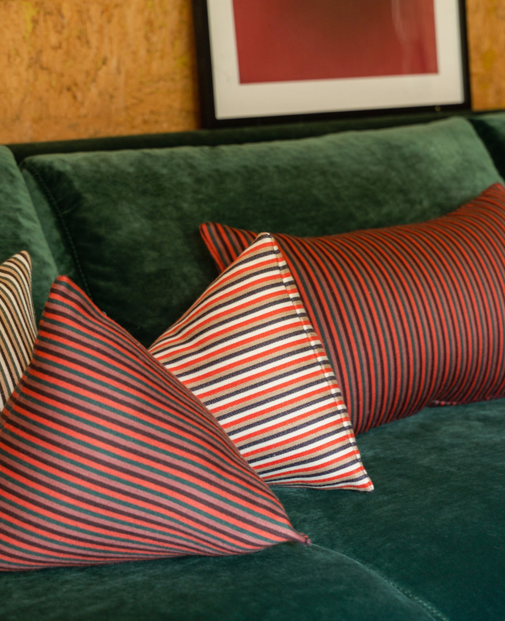 Coussin Divino en laine mélangée - Brique et Vert