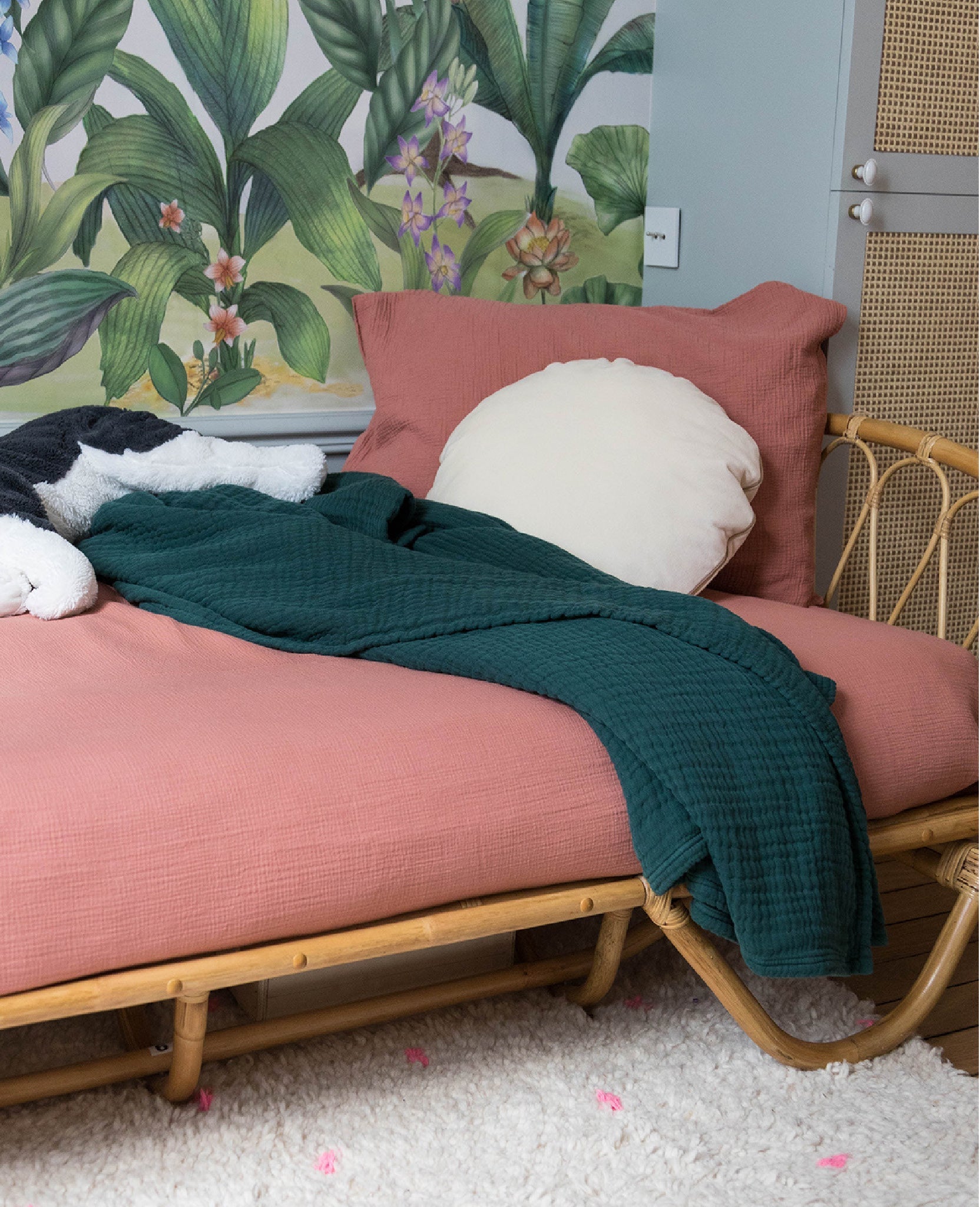Trousseau de naissance Bonjour en gaze de coton - Vert sapin