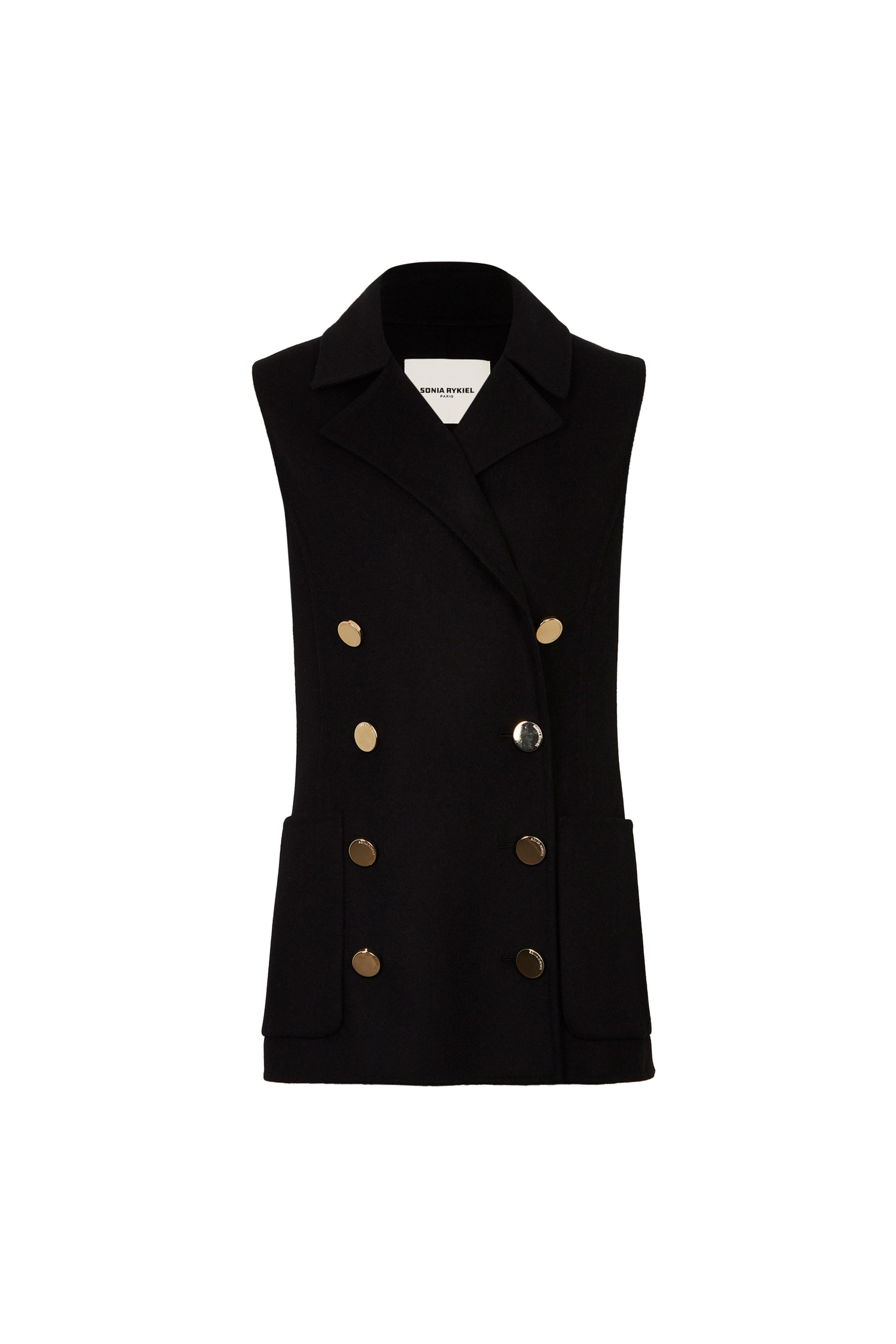 Manteau double face sans manches en laine - Noir
