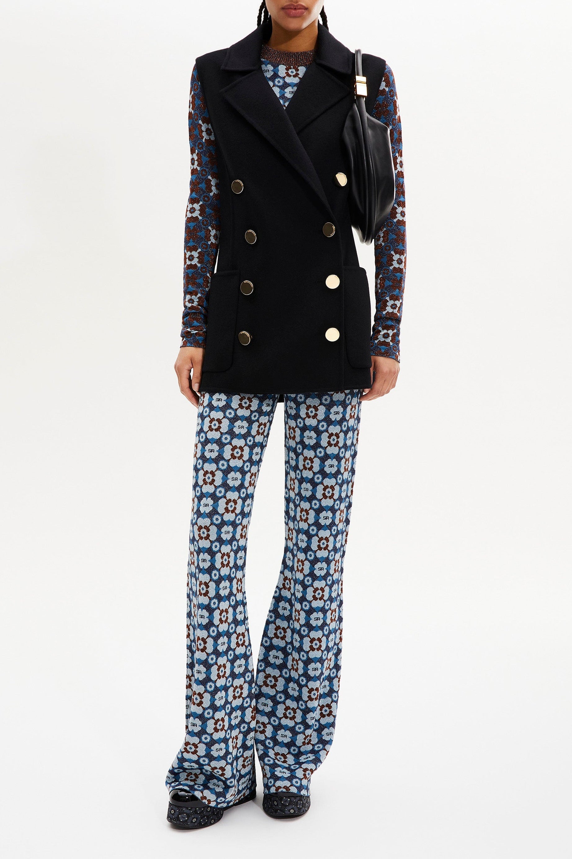 Manteau double face sans manches en laine - Noir