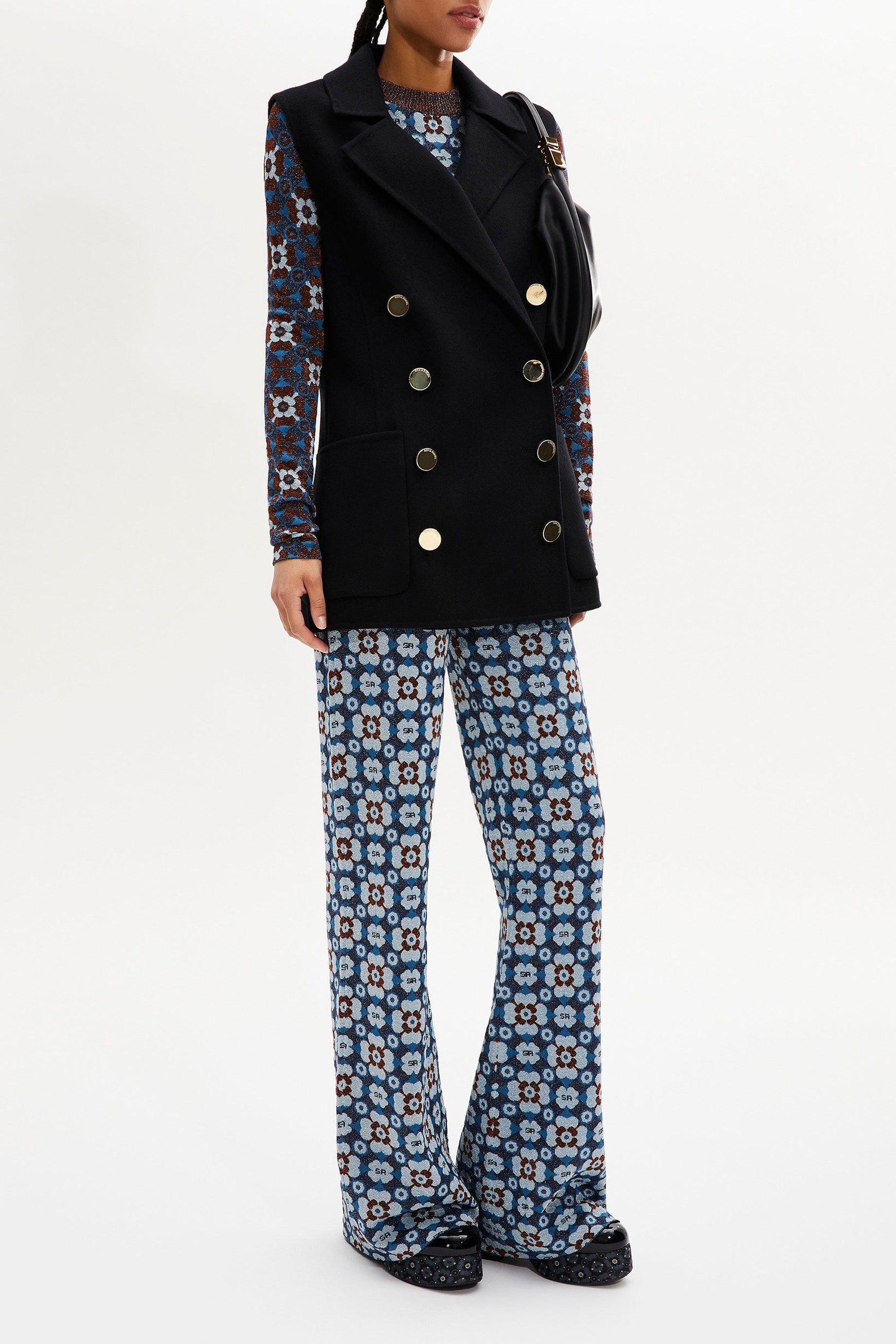 Manteau double face sans manches en laine - Noir