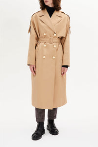 Manteau trench ceinturé à double boutonnage - Beige