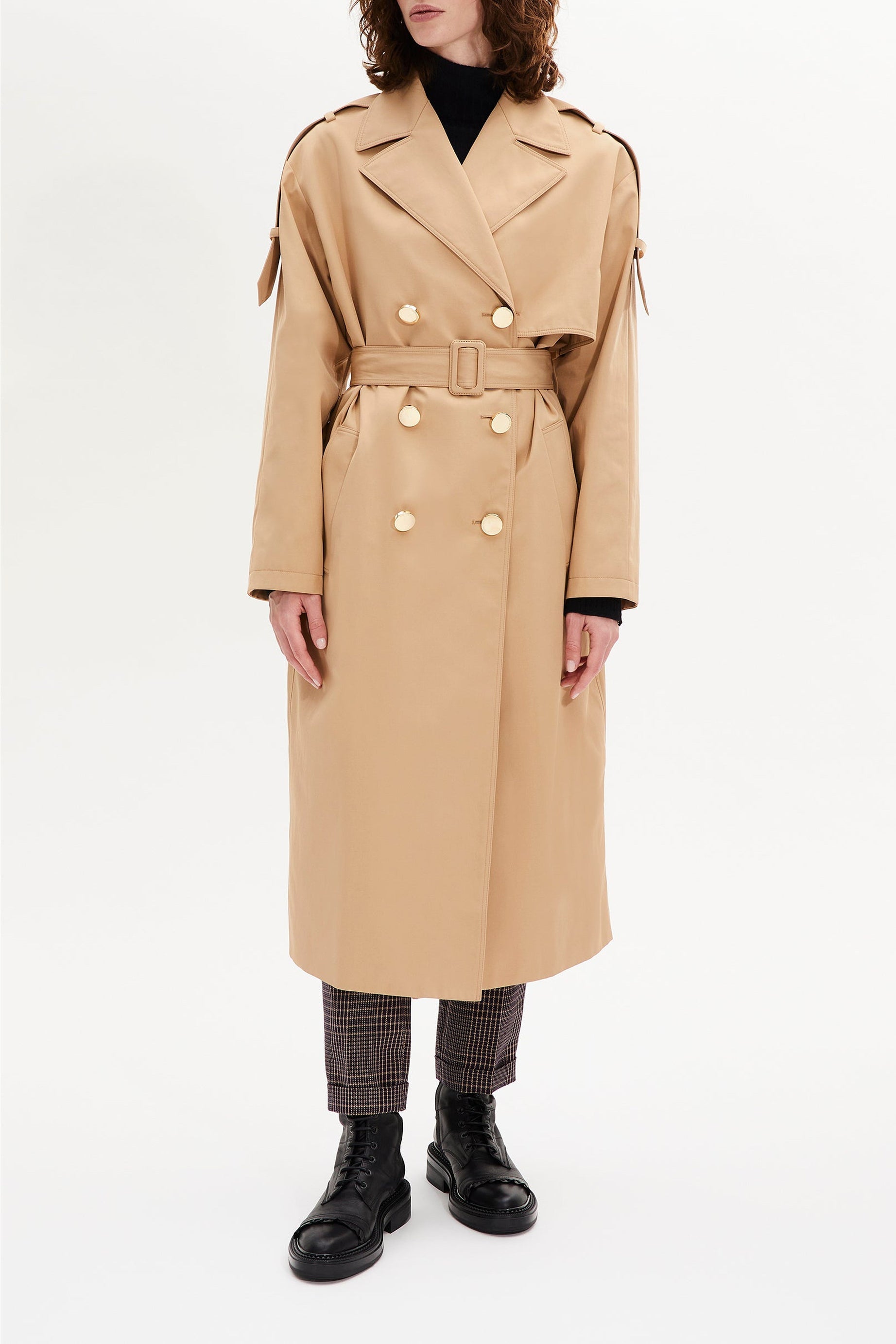 Manteau trench ceinturé à double boutonnage - Beige