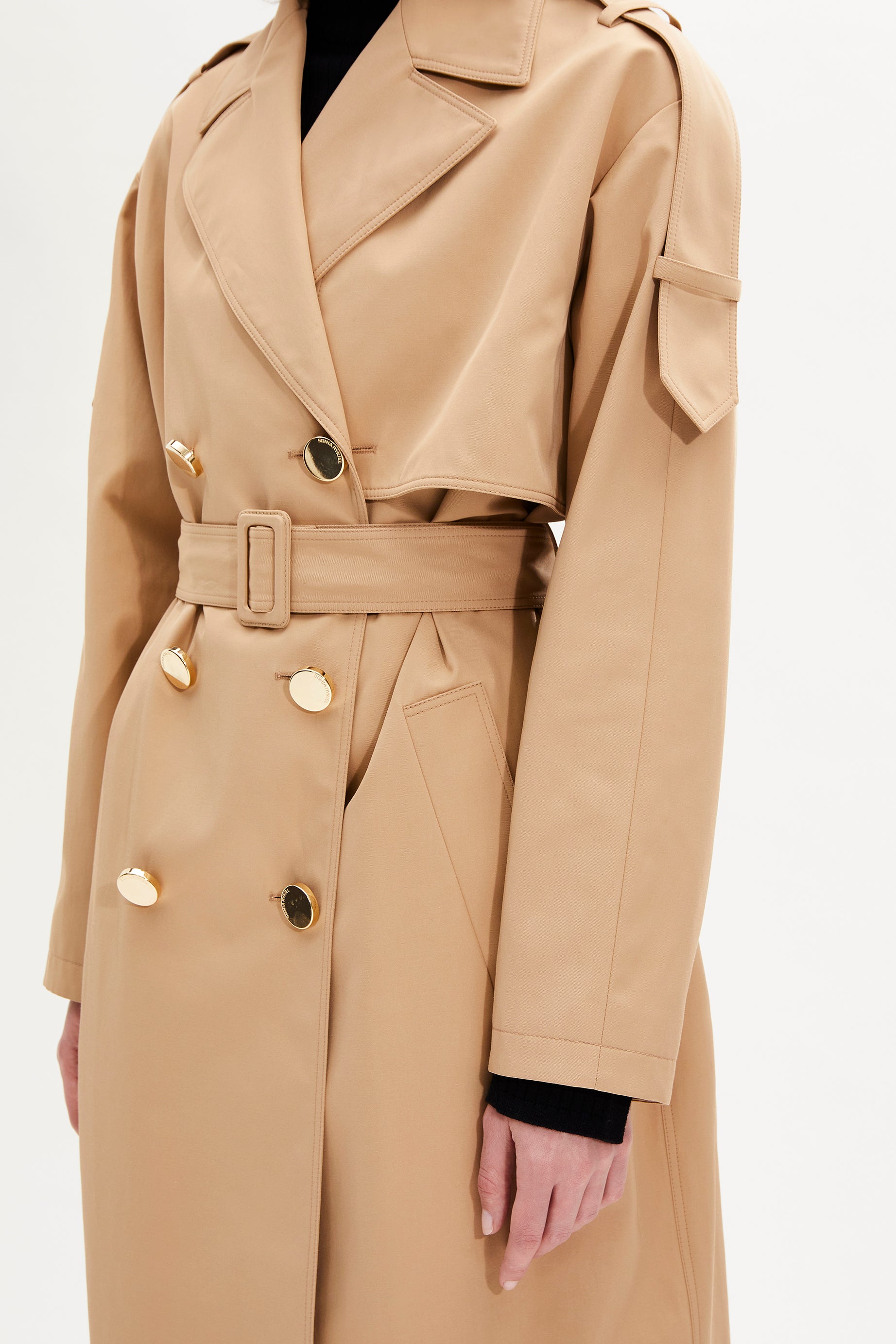 Manteau trench ceinturé à double boutonnage - Beige