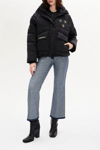 Manteau doudoune courte à patchs - Noir