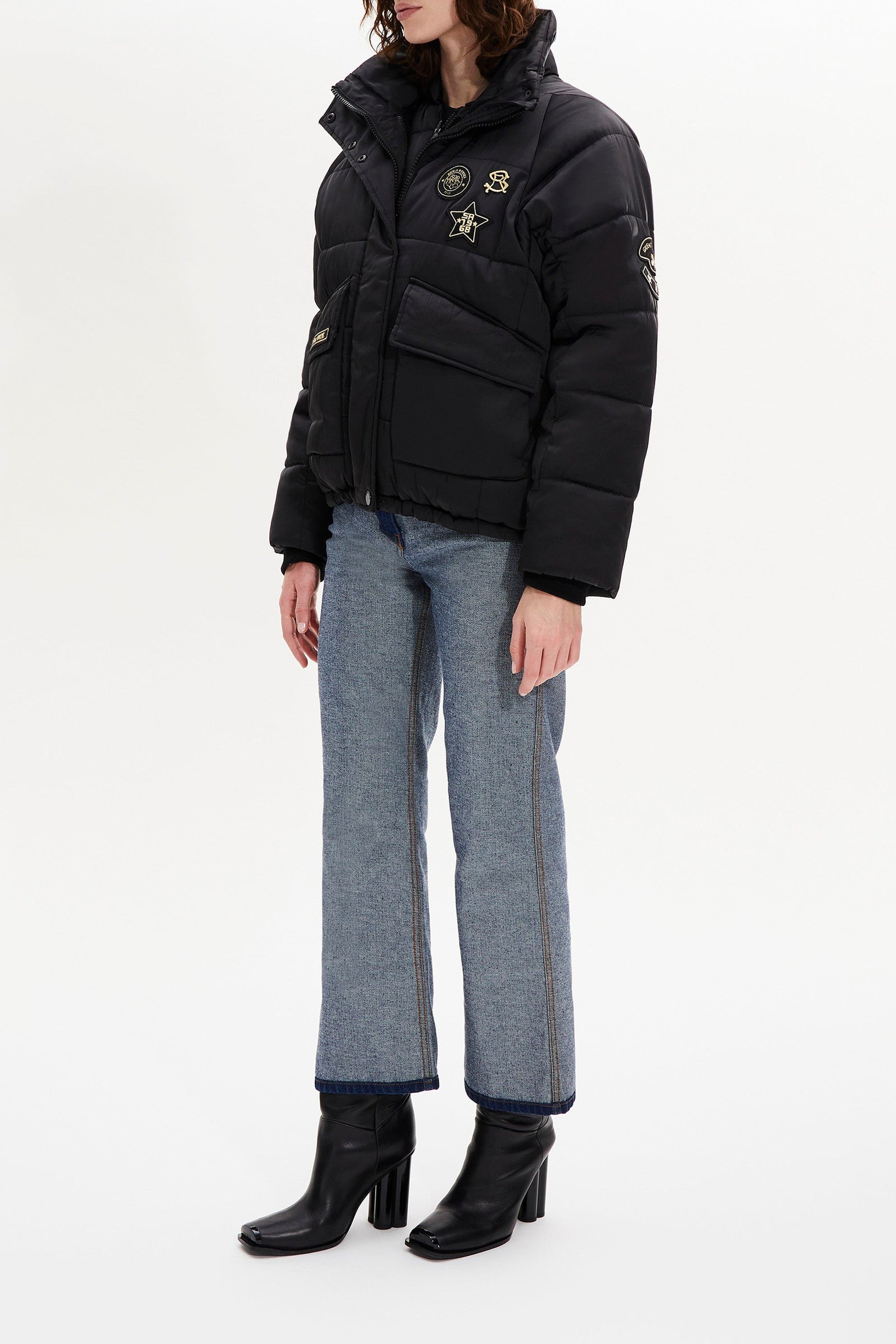 Manteau doudoune courte à patchs - Noir