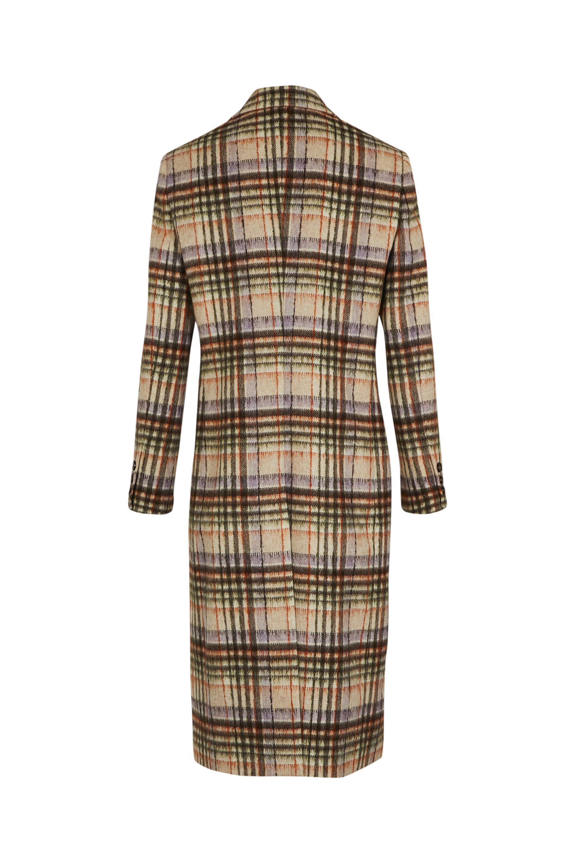 Manteau motif tartan en laine - Carreaux Écru & Lilas