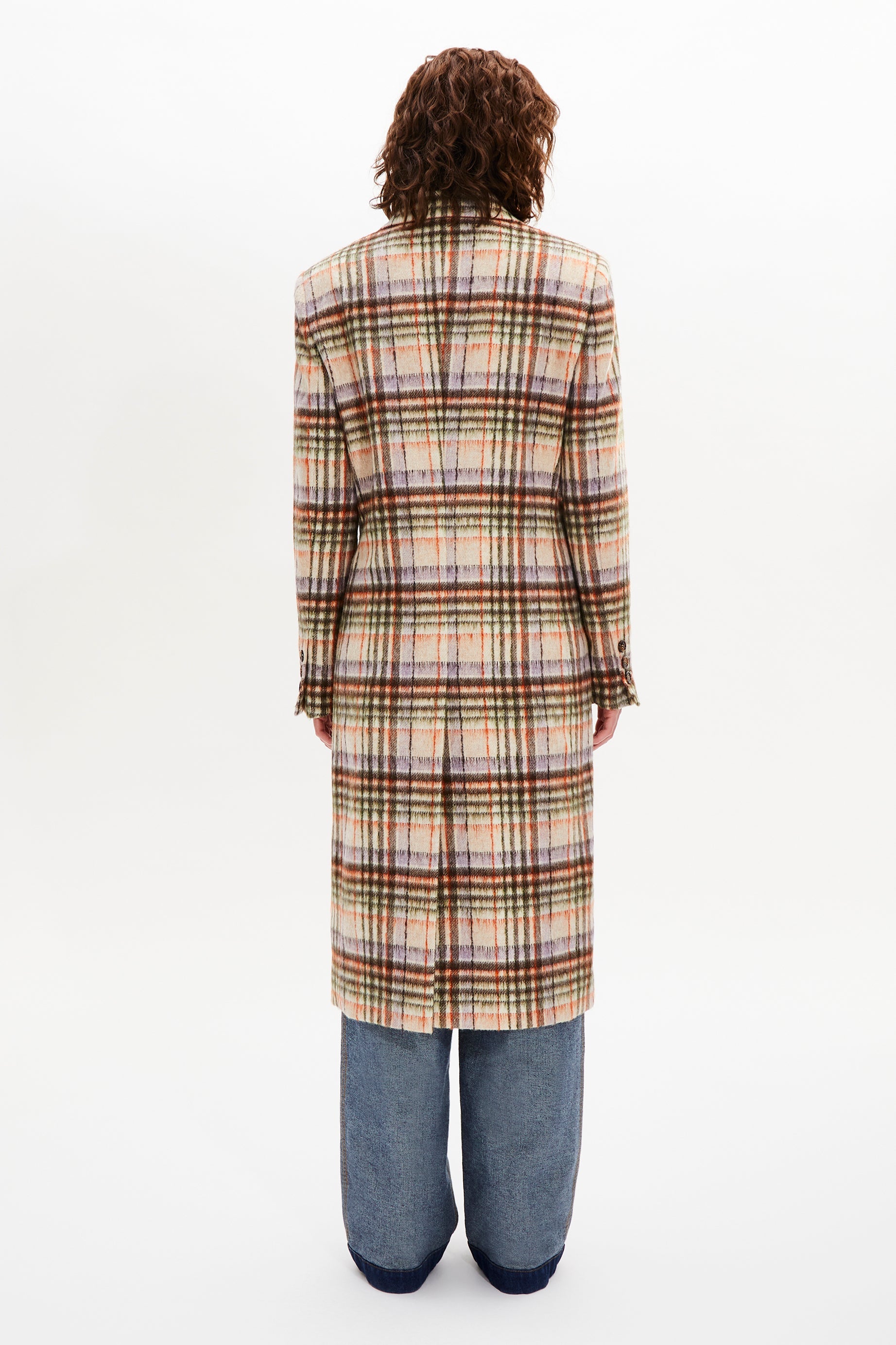 Manteau motif tartan en laine - Carreaux Écru & Lilas