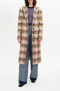 Manteau motif tartan en laine - Carreaux Écru & Lilas
