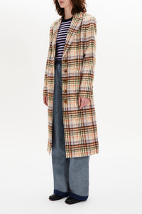 Manteau motif tartan en laine - Carreaux Écru & Lilas