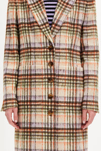 Manteau motif tartan en laine - Carreaux Écru & Lilas