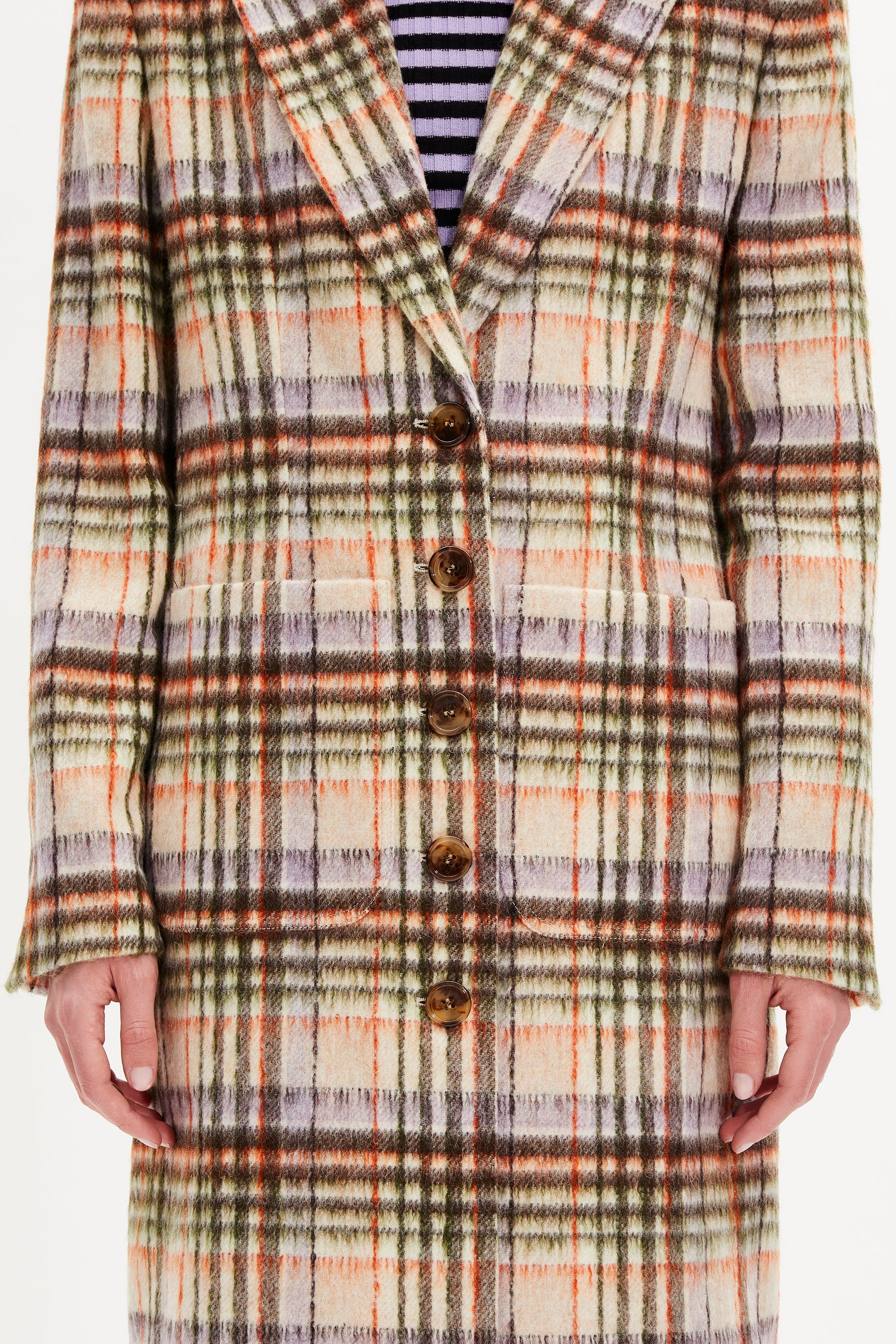 Manteau motif tartan en laine - Carreaux Écru & Lilas