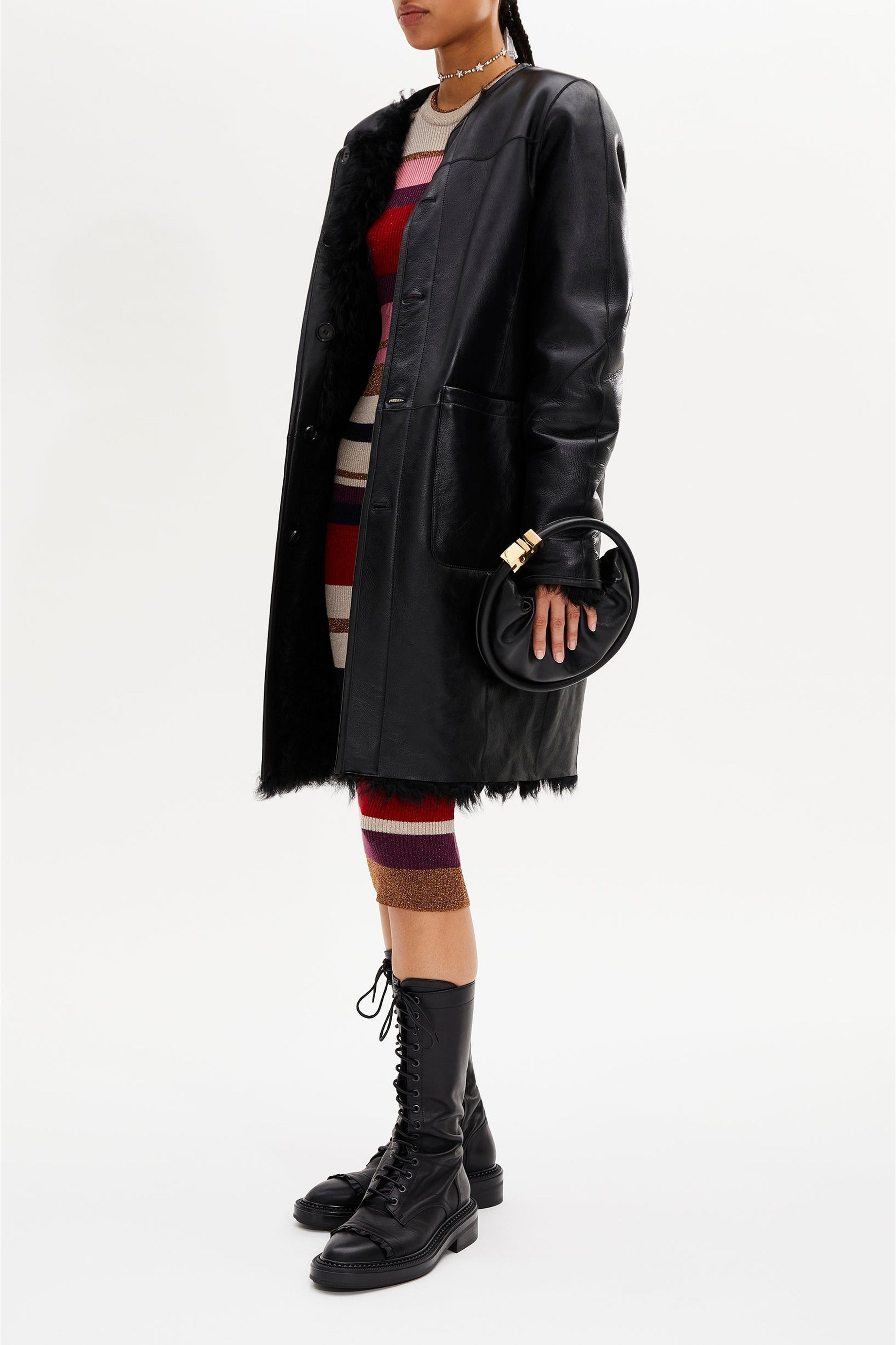 Manteau réversible en cuir - Noir