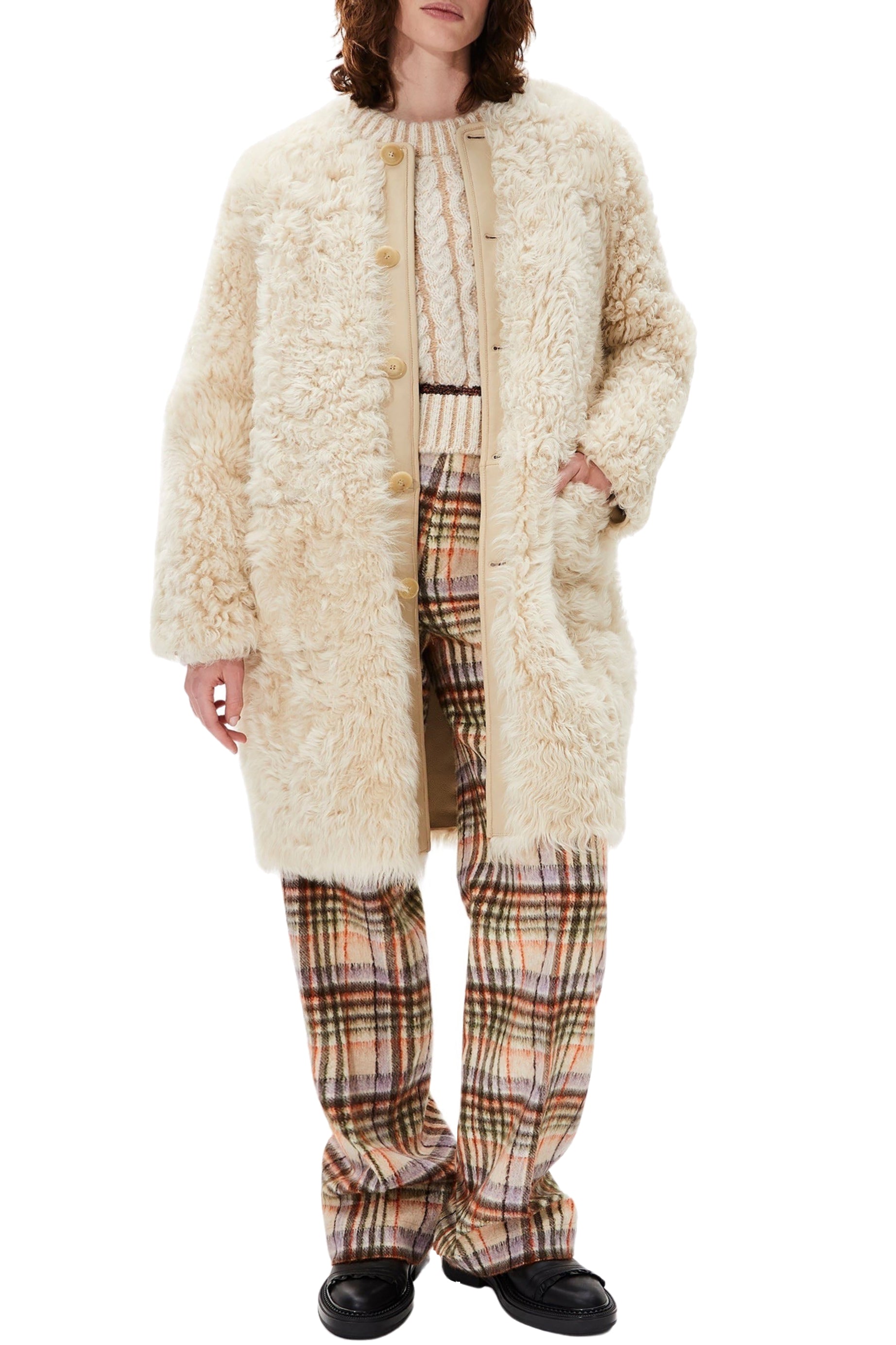 Manteau réversible en cuir - Écru
