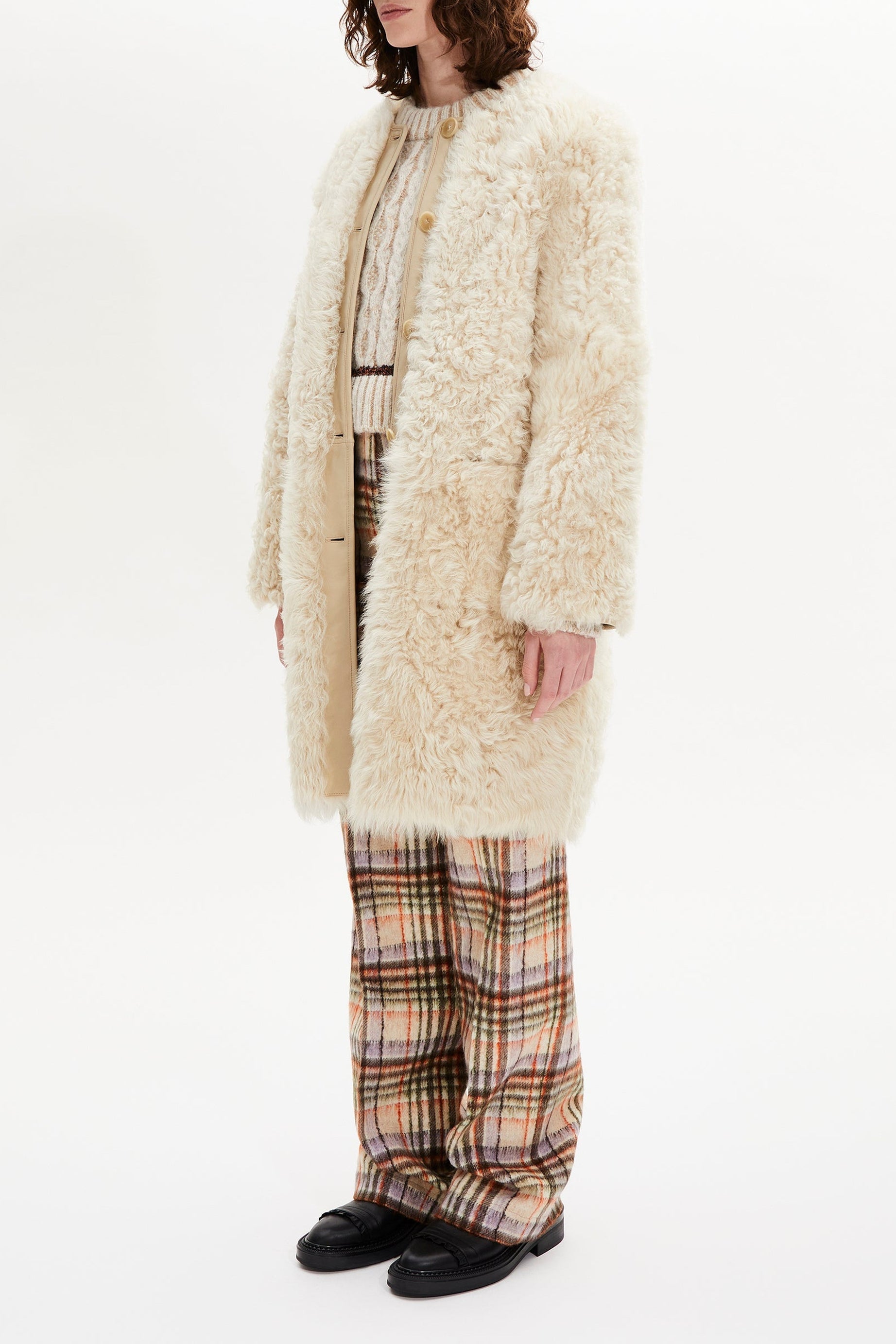 Manteau réversible en cuir - Écru