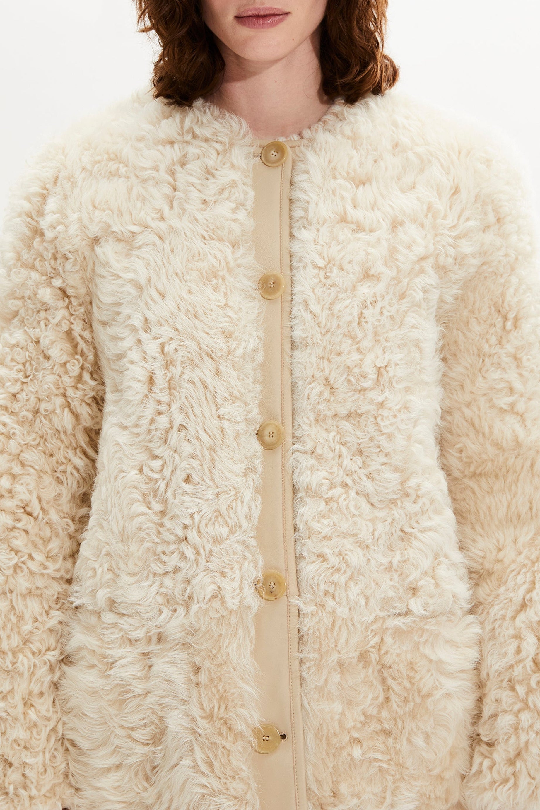 Manteau réversible en cuir - Écru