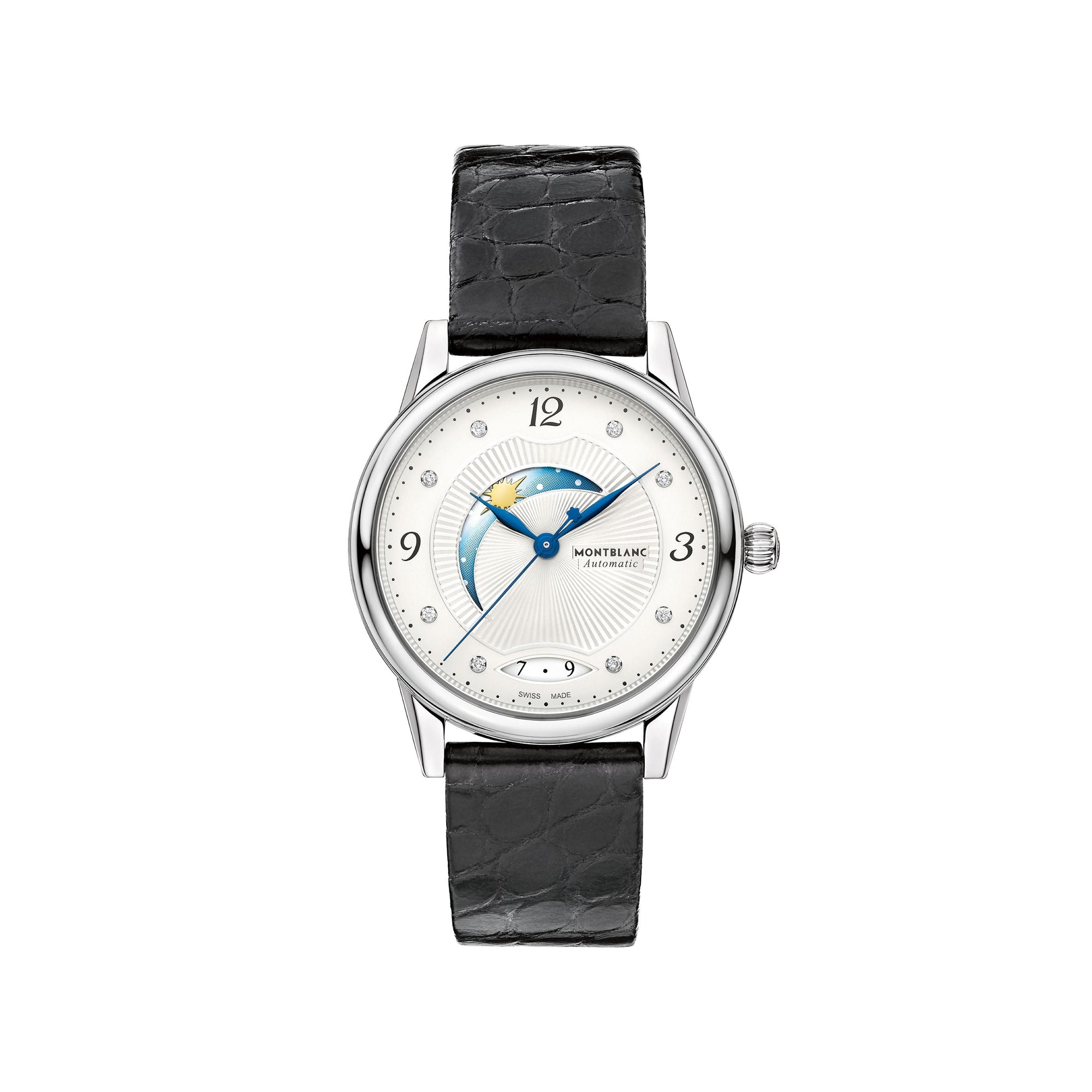 Montre Bohème Day & Night 34 mm à diamants et alligator - Argent & Blanc