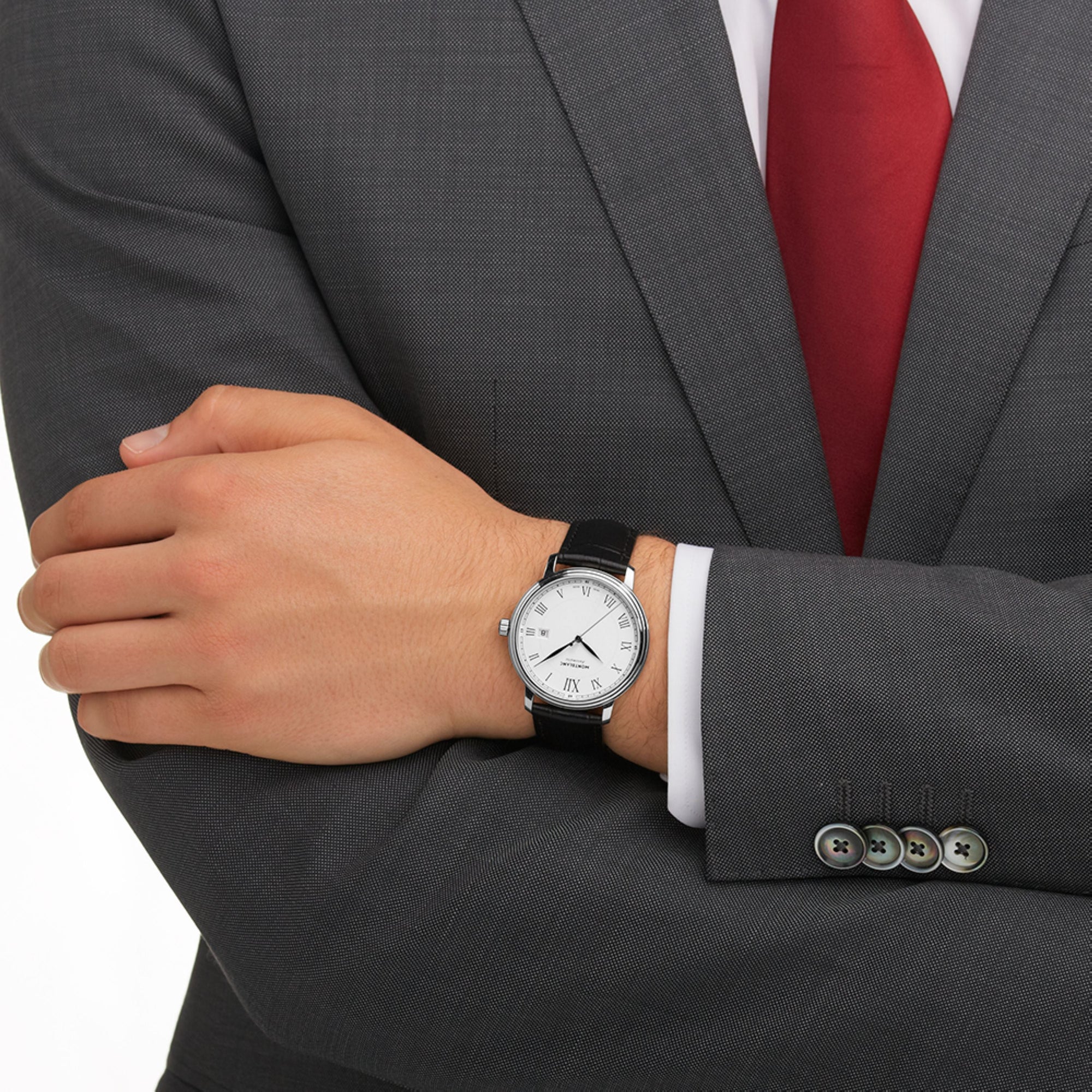 Montre Automatic Tradition Date 36 mm en alligator - Noir